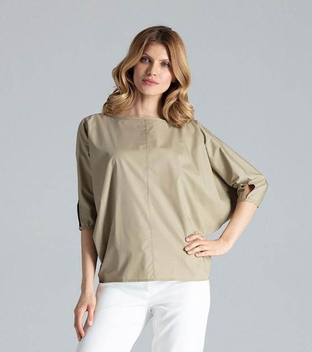 Blouse with Elbow Slits , Blouse,Blouse olive