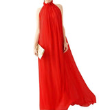 Chiffon gown with a Ruffled Neck red