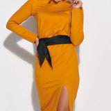 Fitted Dress with slit macadamia