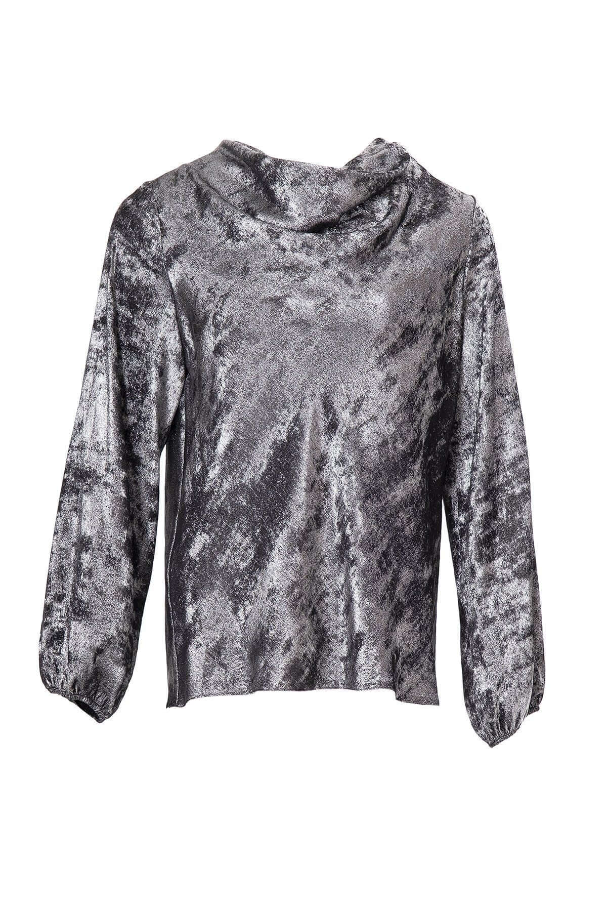 Fleece Pattern Blouse , blouse, blouse with elastic sleeves, blouse gray