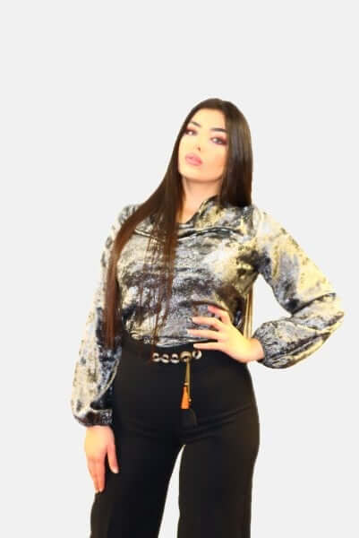 Fleece Pattern Blouse , Fleece Pattern Blouse , blouse, blouse with elastic sleeves, blouse gray