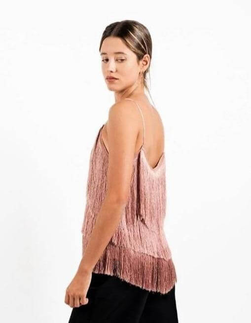 Fringe Spaghetti Top, Fringe Spaghetti Top, sleeveless top, pink top, summer top, top woman