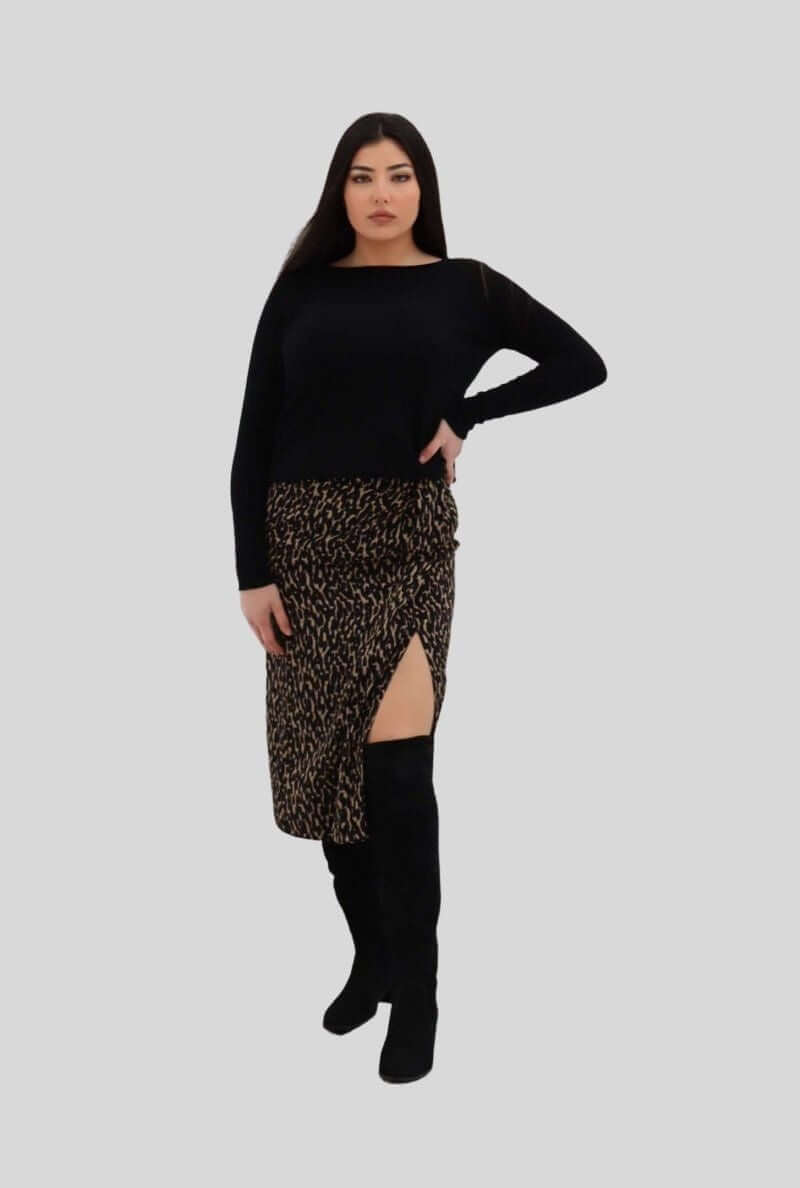 Leo Print Skirt, Leo Print Skirt, leo pattern skirt with slit, Skirt Woman, Skirt black