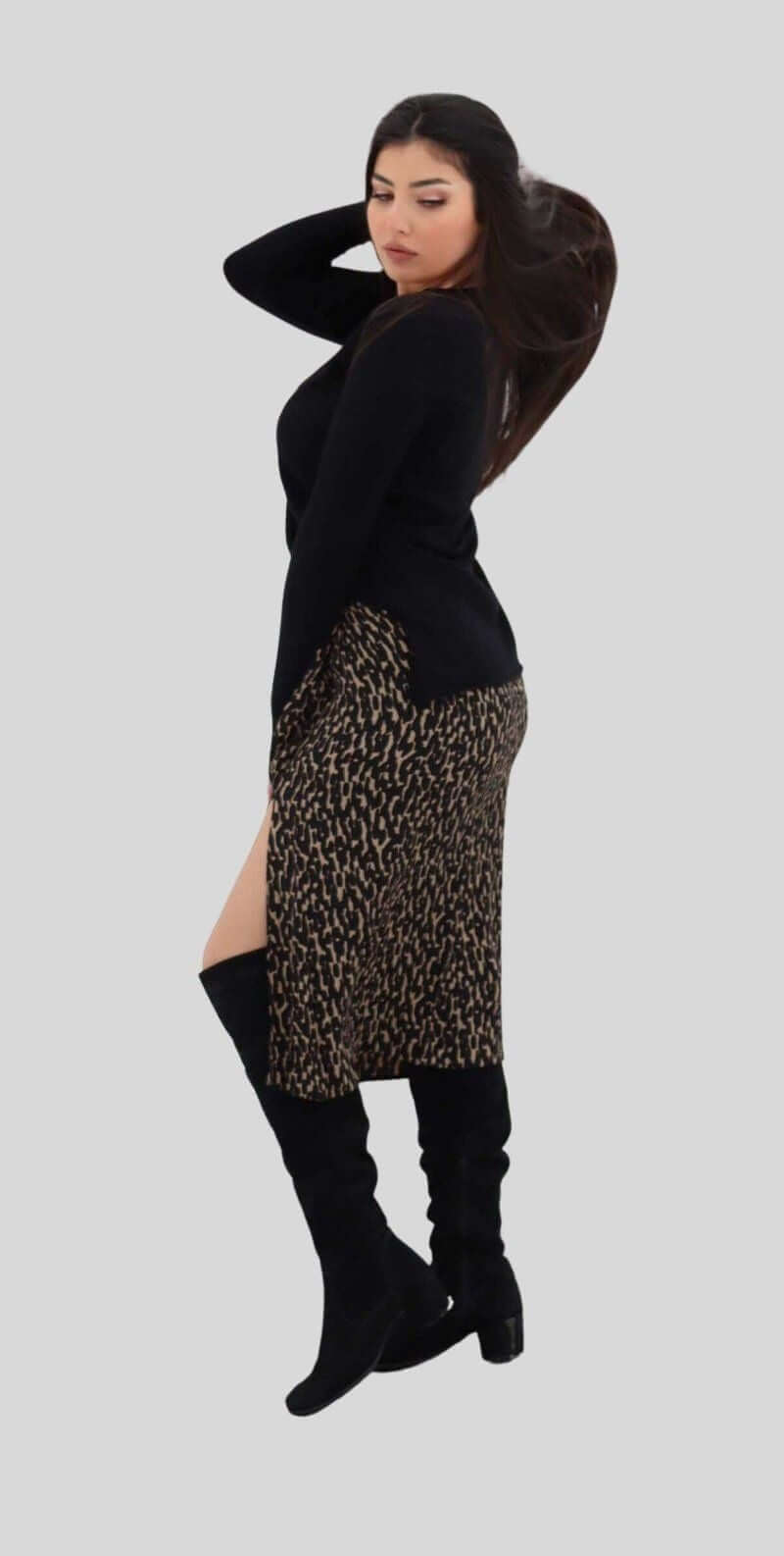 Leo Print Skirt , Leo Print Skirt, leo pattern skirt with slit, Skirt Woman, Skirt black