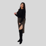 Leo Print Skirt , Leo Print Skirt, leo pattern skirt with slit, Skirt Woman, Skirt black