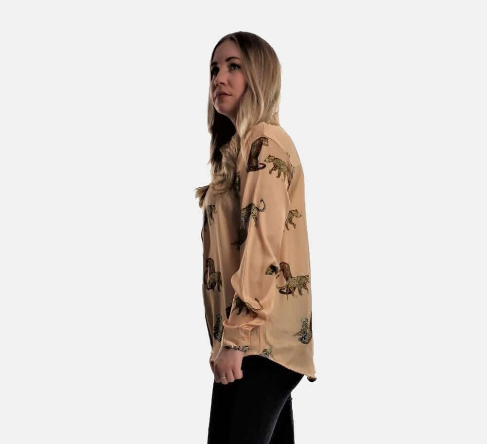 Leopard Muster Shirt ,Shirt Woman, long sleeves shirt with leo prints, Leopard Muster Shirt