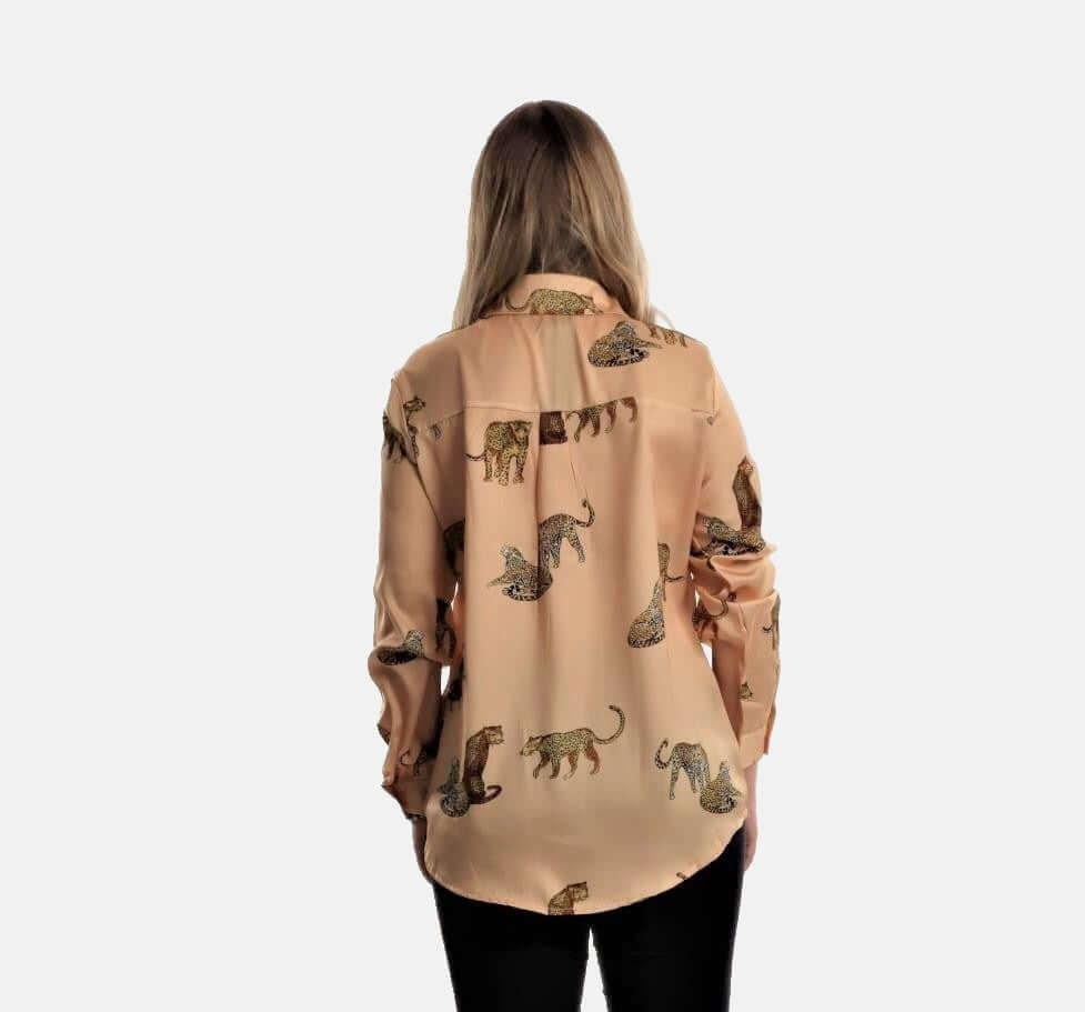 Leopard Muster Shirt,Shirt Woman, long sleeves shirt with leo prints, Leopard Muster Shirt
