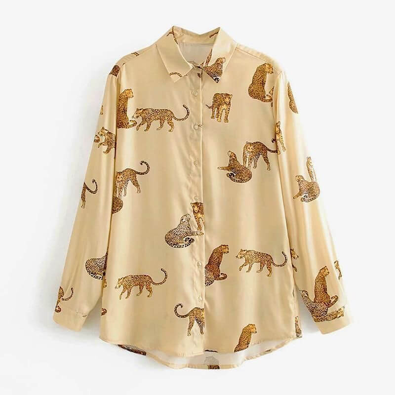 Leopard Muster Shirt ,Shirt Woman, long sleeves shirt with leo prints, Leopard Muster Shirt