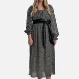 Maxi Dress with Leather Belt ,Maxi Dress, dress with Leather Belt, polka dots dress, dress Woman, dots dress black