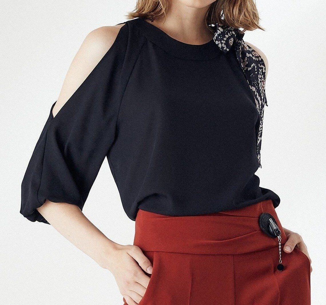Women's Off Shoulder Slit Sleeve elastic Cuff Blouse Top,Open Shoulders Blouse JASPER