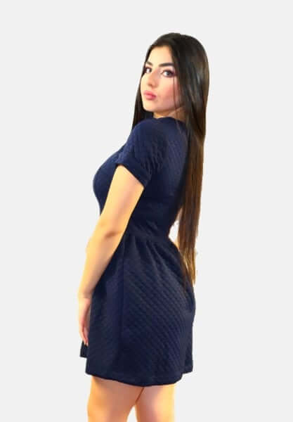 Prom Quilted Dress, Mini dress, casual dress , Navy dress with gathers