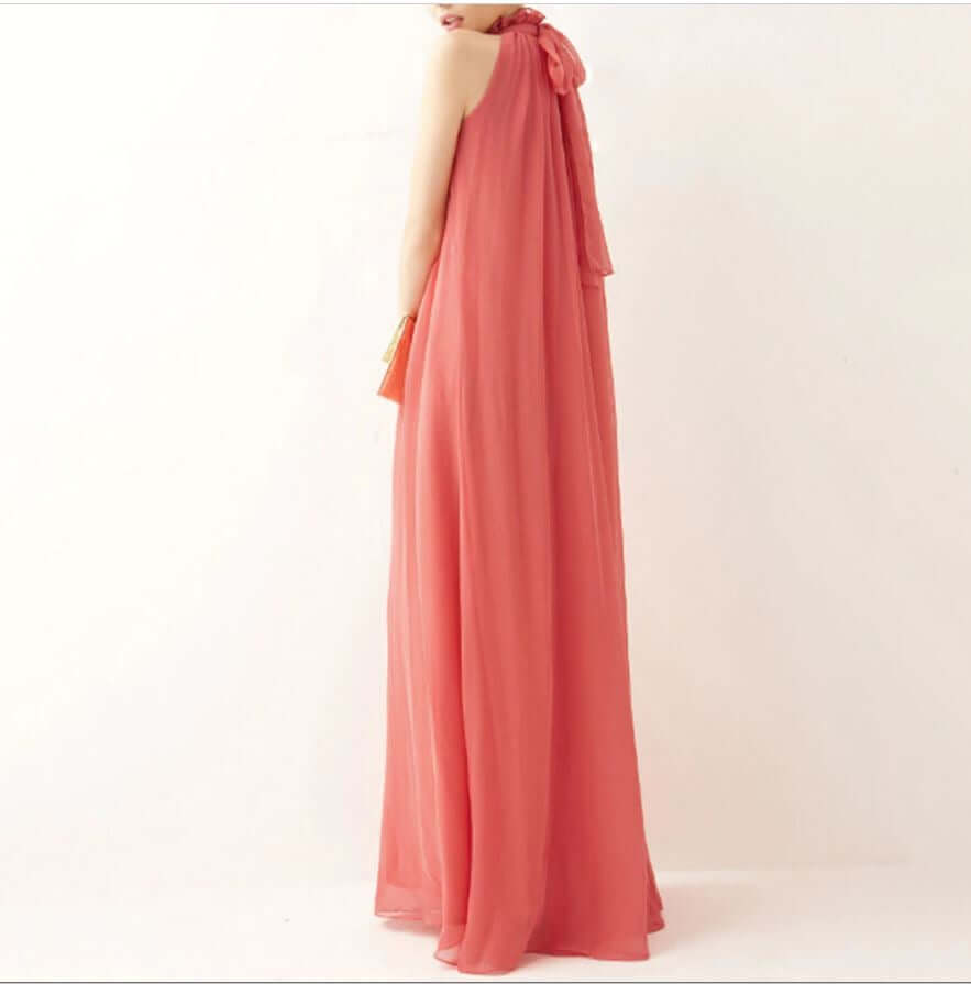 Chiffon gown with a Ruffled Neck peach