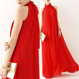 Chiffon gown with a Ruffled Neck red