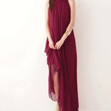 Chiffon gown with a Ruffled Neck burgundy