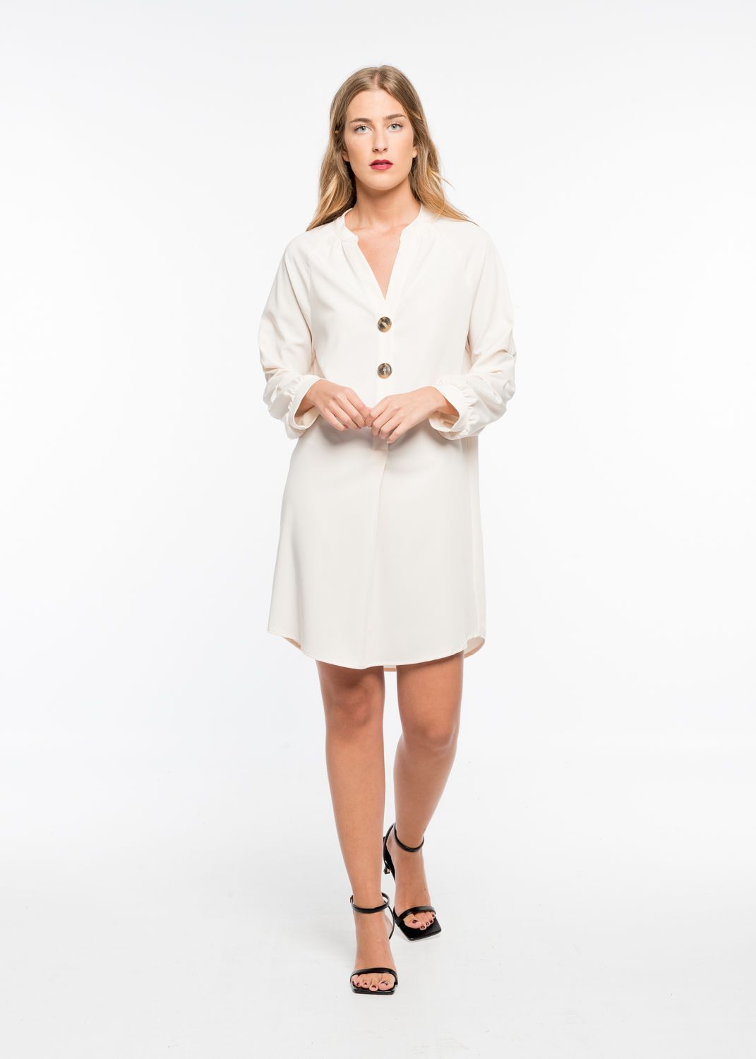 Shirt Dress, A-line Shirt Dress Beige and Khaki by JASPER Mode