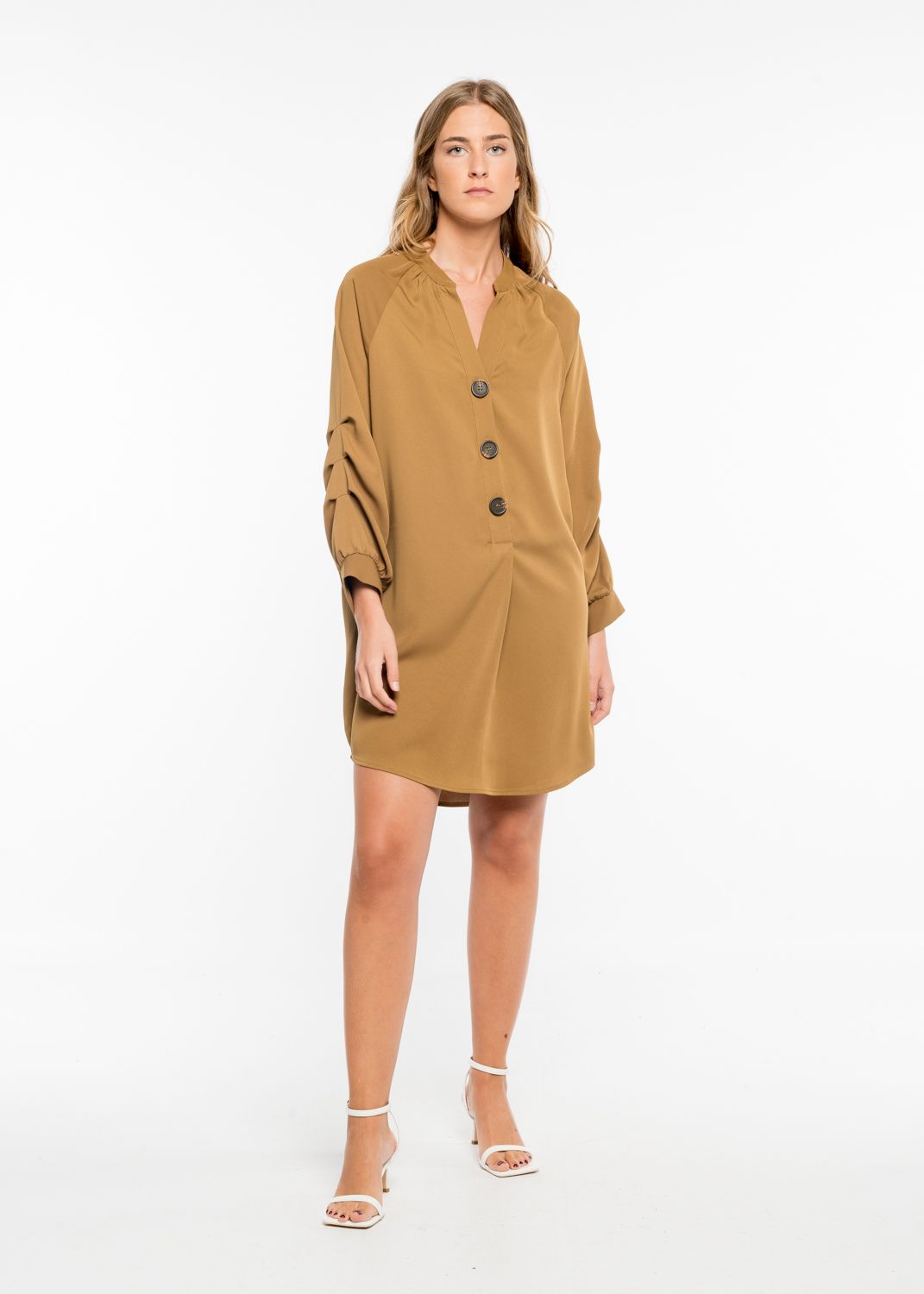 Shirt Dress, A-line Shirt Dress Beige and Khaki by JASPER Mode
