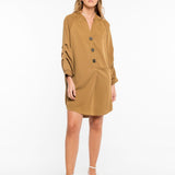 Shirt Dress, A-line Shirt Dress Beige and Khaki by JASPER Mode