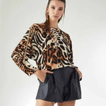 Leo Print Top, leo pattern blouse, blouse animal prints, Blouse Woman