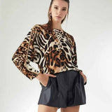 Leo Print Top, leo pattern blouse, blouse animal prints, Blouse Woman