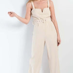 Beige Jumpsuit with Linu Belt, Jumpsuit beige, Jumpsuit wide leg woman, Jumpsuit straps beige