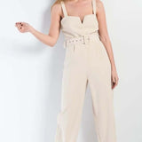 Beige Jumpsuit with Linu Belt, Jumpsuit beige, Jumpsuit wide leg woman, Jumpsuit straps beige