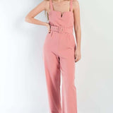 Beige Jumpsuit with Linu Belt, Jumpsuit beige, Jumpsuit wide leg woman, Jumpsuit straps beige