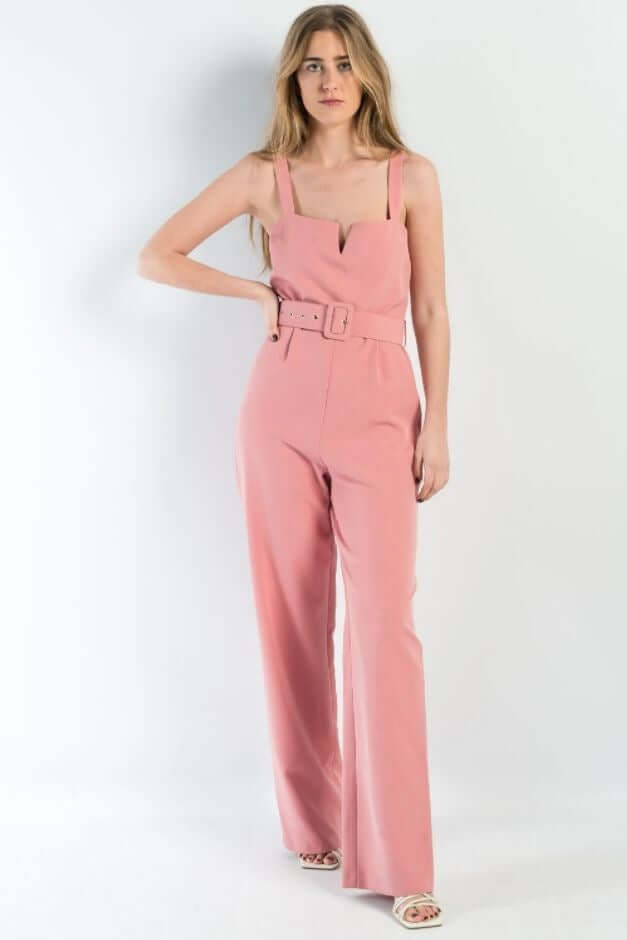Beige Jumpsuit with Linu Belt, Jumpsuit beige, Jumpsuit wide leg woman, Jumpsuit straps beige