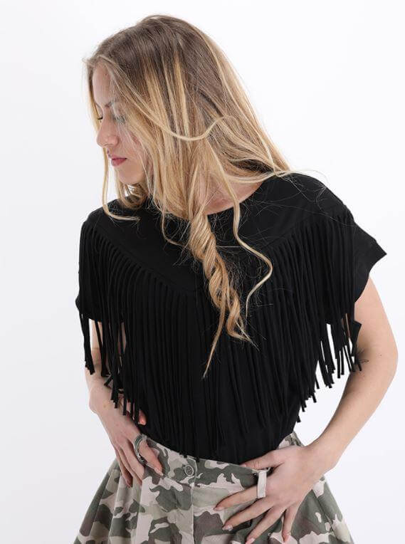Cotton T-Shirt with Fringes JASPER