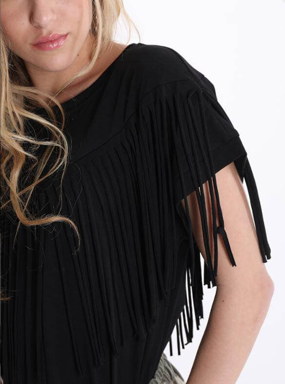 Cotton T-Shirt with Fringes JASPER
