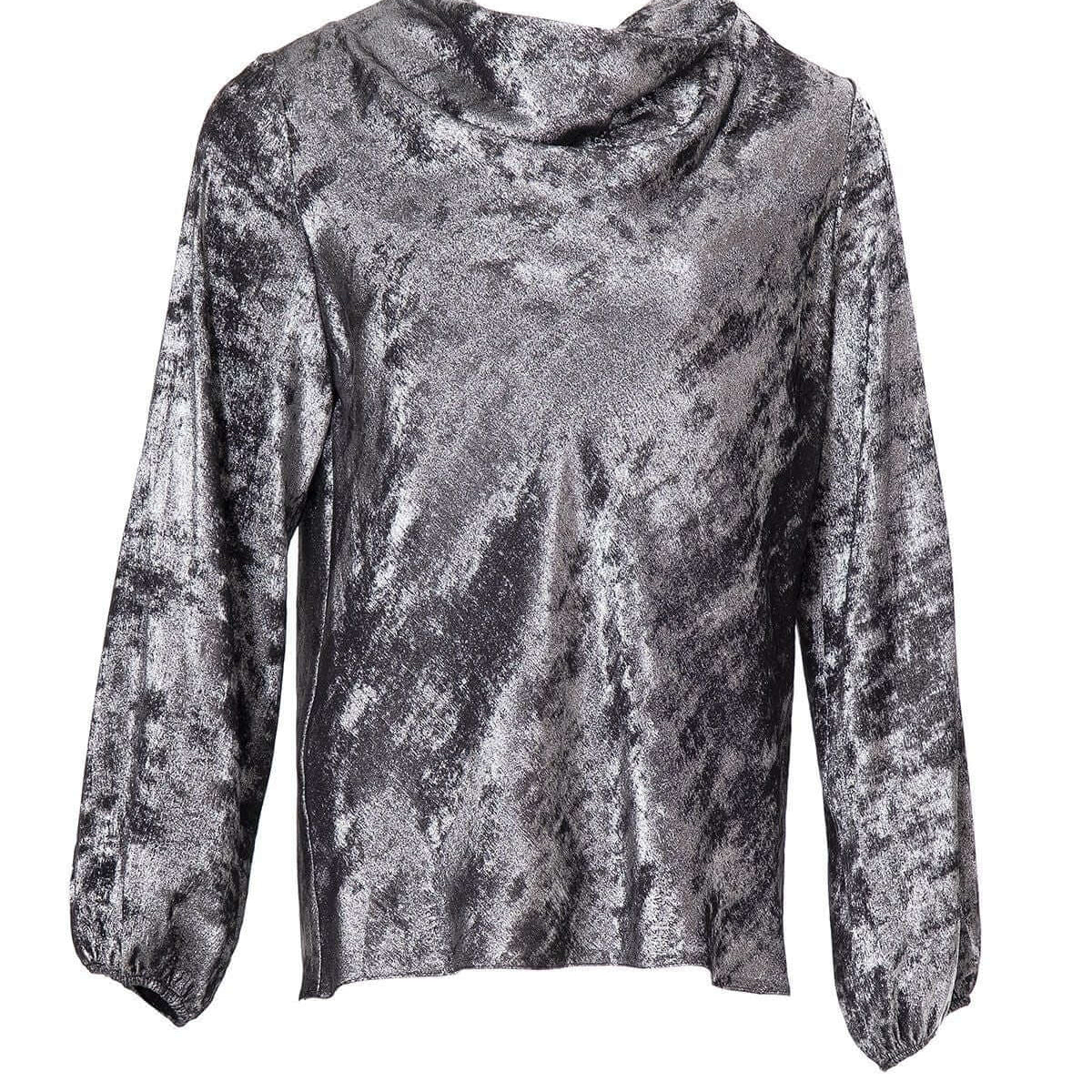 Fleece Pattern Blouse , blouse, blouse with elastic sleeves, blouse gray