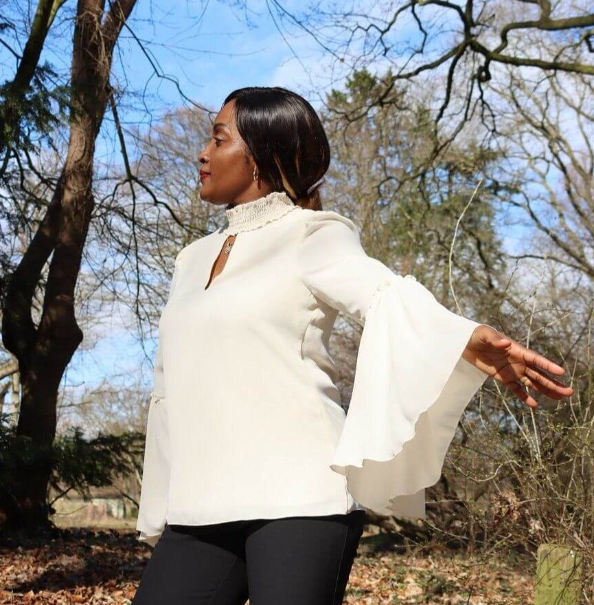 Halter Gathers-Neck Blouse beige