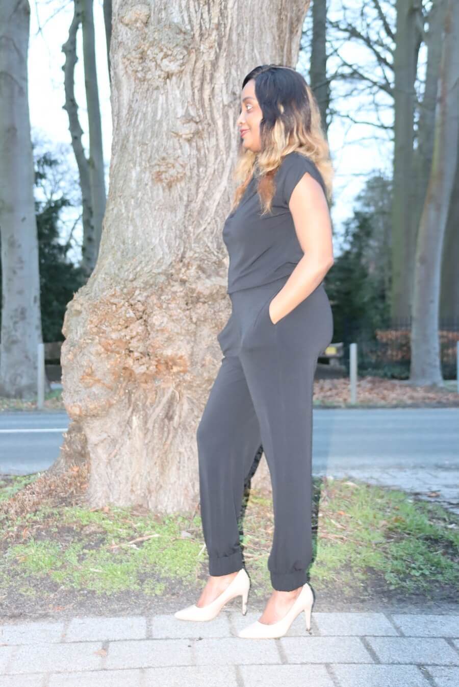 Jumpsuit with backslit ,Jumpsuit with backslit,Jumpsuit, Jumpsuit black, Jumpsuit with elastic