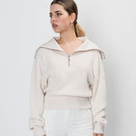 knit sweater with zipper beige