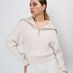 knit sweater with zipper beige