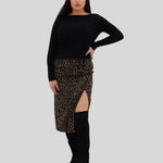 Leo Print Skirt, Leo Print Skirt, leo pattern skirt with slit, Skirt Woman, Skirt black