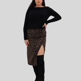 Leo Print Skirt, Leo Print Skirt, leo pattern skirt with slit, Skirt Woman, Skirt black