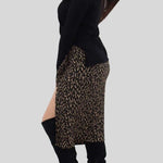 Leo Print Skirt , Leo Print Skirt, leo pattern skirt with slit, Skirt Woman, Skirt black