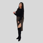 Leo Print Skirt , Leo Print Skirt, leo pattern skirt with slit, Skirt Woman, Skirt black