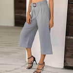 Linen Trousers with Buckle , Linen Trousers with Buckle, linen trousers, trouser, culottes gray