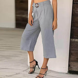 Linen Trousers with Buckle , Linen Trousers with Buckle, linen trousers, trouser, culottes gray