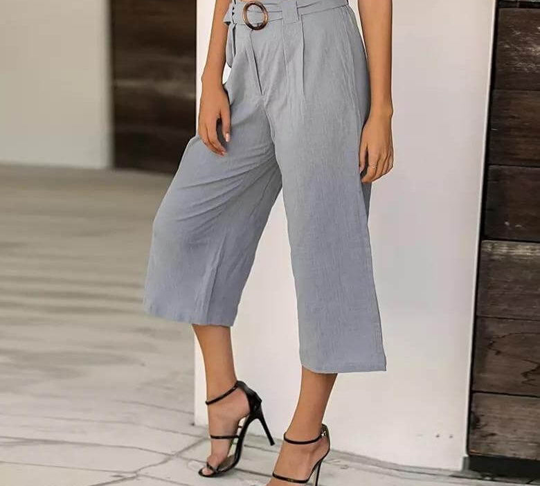 Linen Trousers with Buckle , Linen Trousers with Buckle, linen trousers, trouser, culottes gray