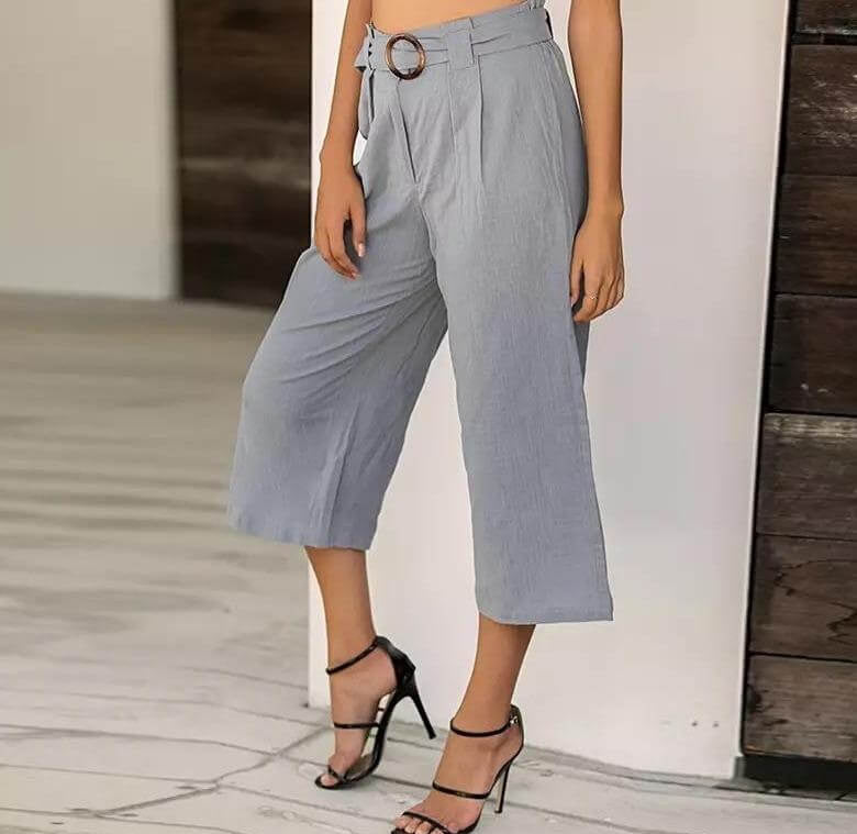 Linen Trousers with Buckle , Linen Trousers with Buckle, linen trousers, trouser, culottes gray