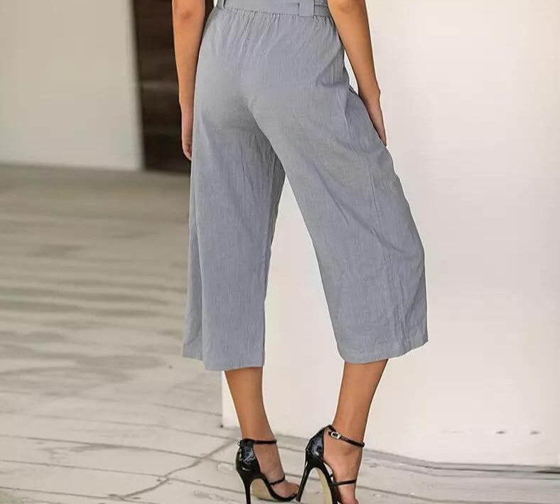 Linen Trousers with Buckle,Linen Trousers with Buckle, linen trousers, trouser, culottes gray