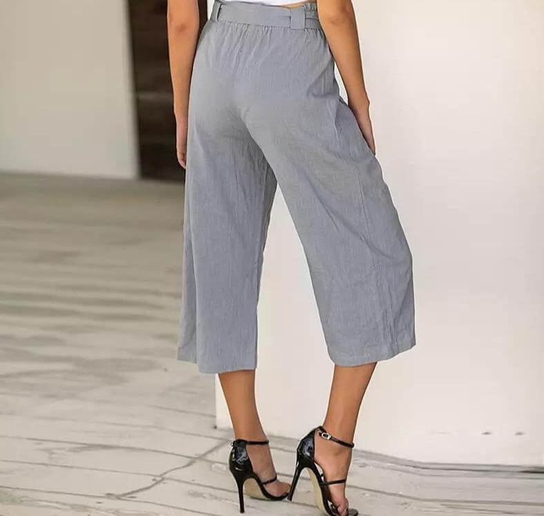 Linen Trousers with Buckle,Linen Trousers with Buckle, linen trousers, trouser, culottes gray