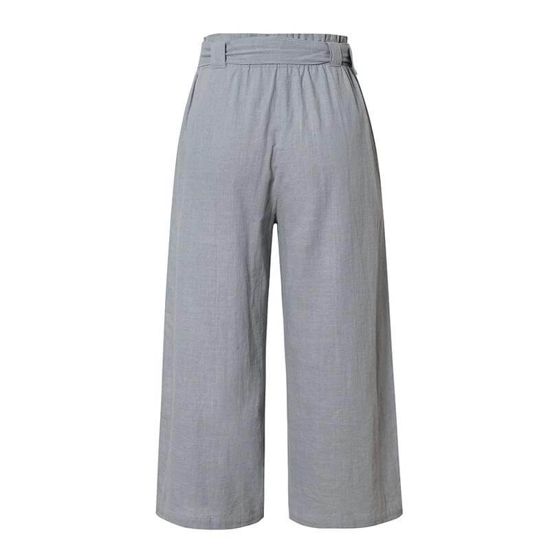 Linen Trousers with Buckle ,Linen Trousers with Buckle, linen trousers, trouser, culottes gray
