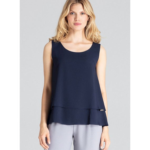 sleeveless blouse, sleeveless navy blouse