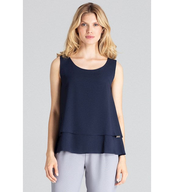 sleeveless blouse, sleeveless navy blouse