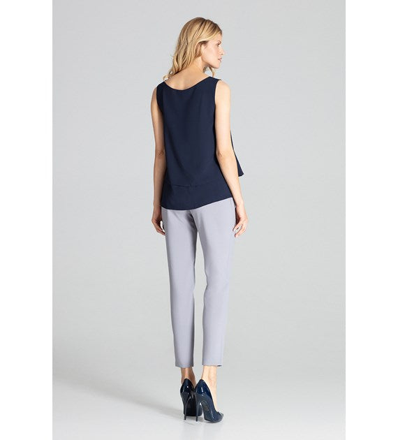 sleeveless blouse, sleeveless navy blouse