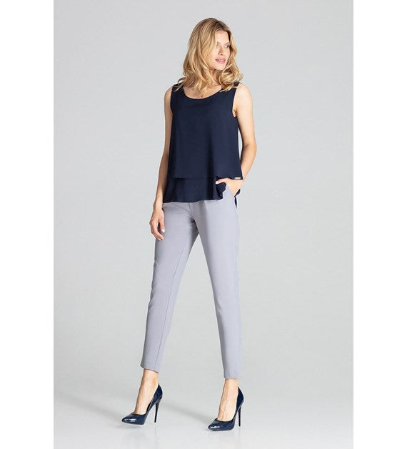 sleeveless blouse, sleeveless navy blouse