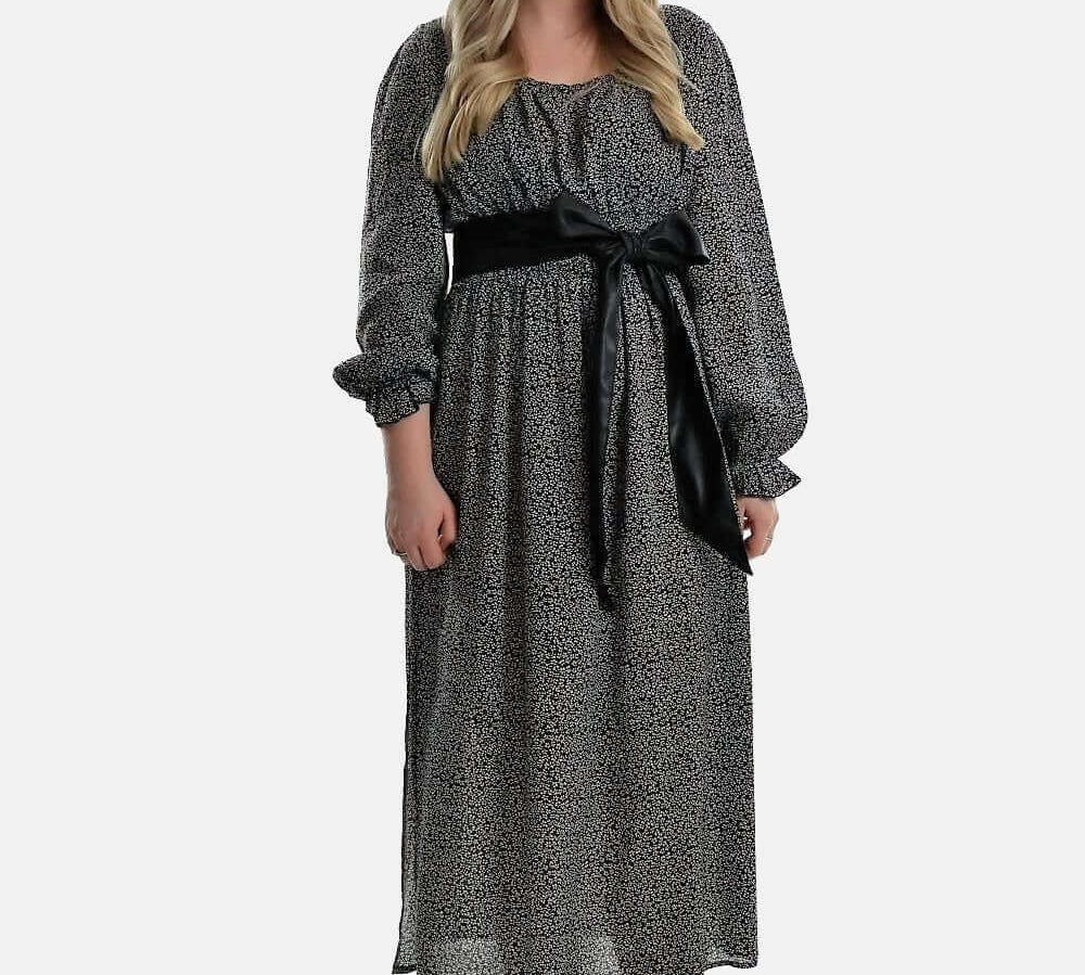 Maxi Dress with Leather Belt ,Maxi Dress, dress with Leather Belt, polka dots dress, dress Woman, dots dress black